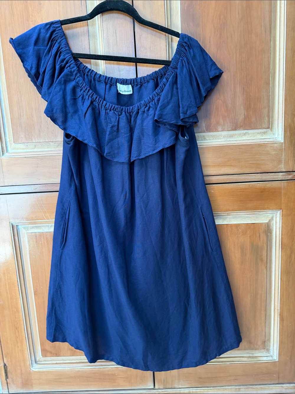 Tommy Bahama Navy Off-Shoulder Ruffle Dress